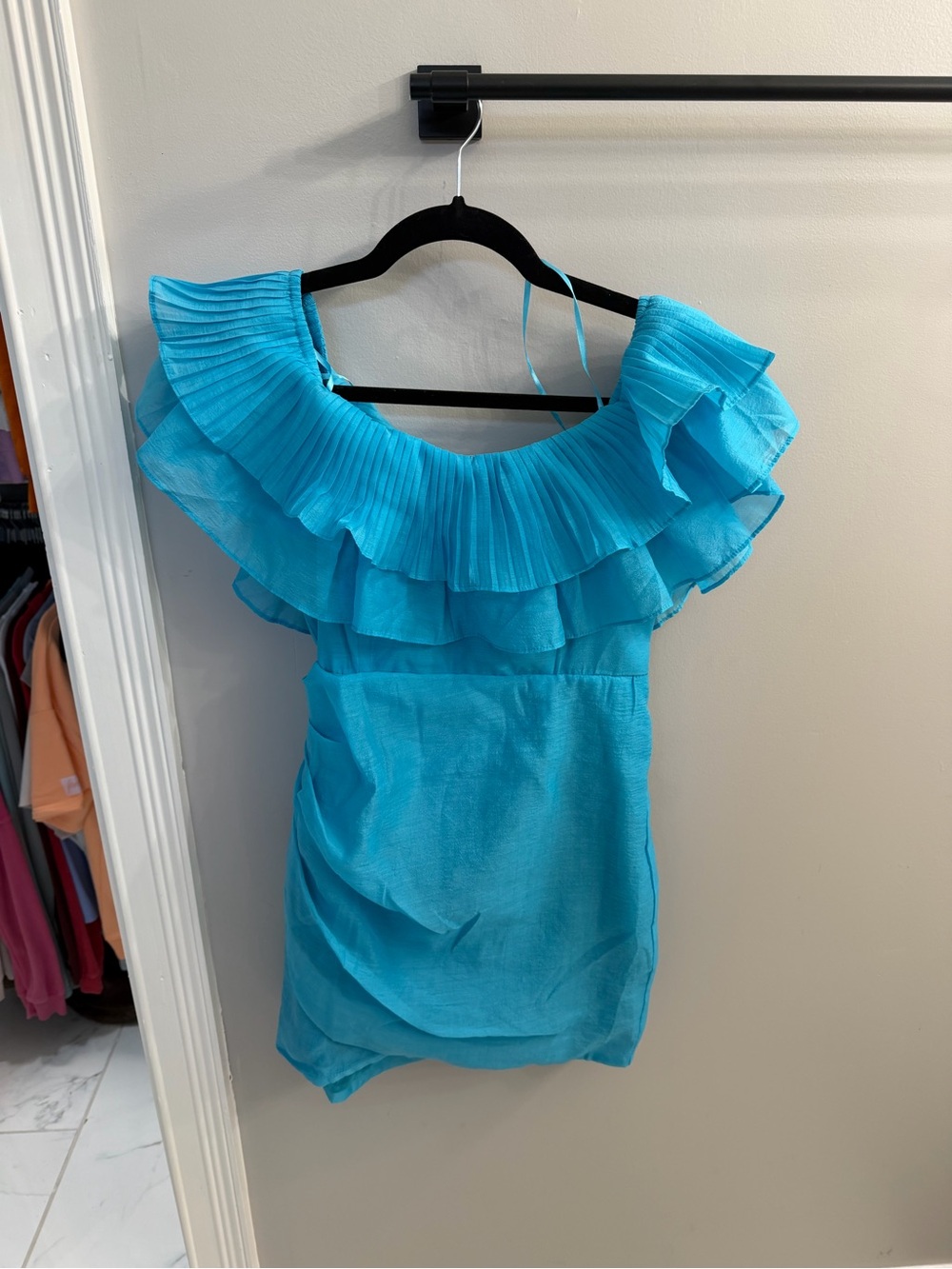 DO+BE Turquoise Ruffle Off-Shoulder Dress